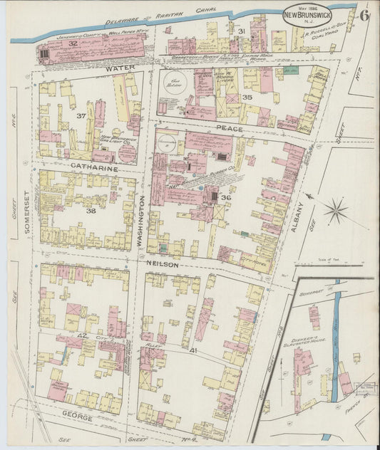 Sanborn Fire Insurance Map from New Brunswick, Middlesex County, New Jersey (1886), Sheet #0006 - Historic Sanborn Fire Insurance Map Print, vintage old map wall art, antique decor, genealogy gift, New Jersey New Jersey map