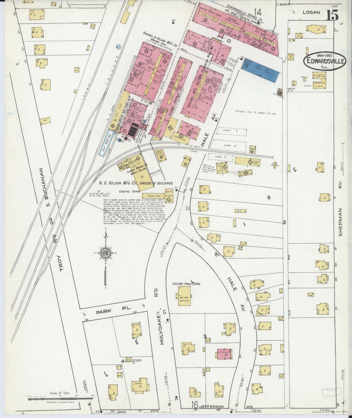 Sanborn Fire Insurance Map from Edwardsville, Madison County, Illinois (1921), Sheet #0015 - Complete Map Set gallery image, historic Sanborn map, vintage wall art, Illinois Illinois