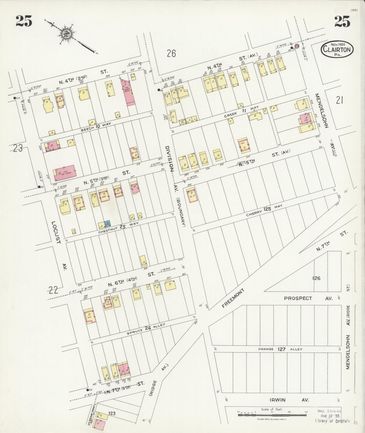 Sanborn Fire Insurance Map from Clairton, Allegheny County, Pennsylvania (1924), Sheet #0025 - Historic Sanborn Fire Insurance Map Print, vintage old map wall art, antique decor, genealogy gift, Pennsylvania Pennsylvania map
