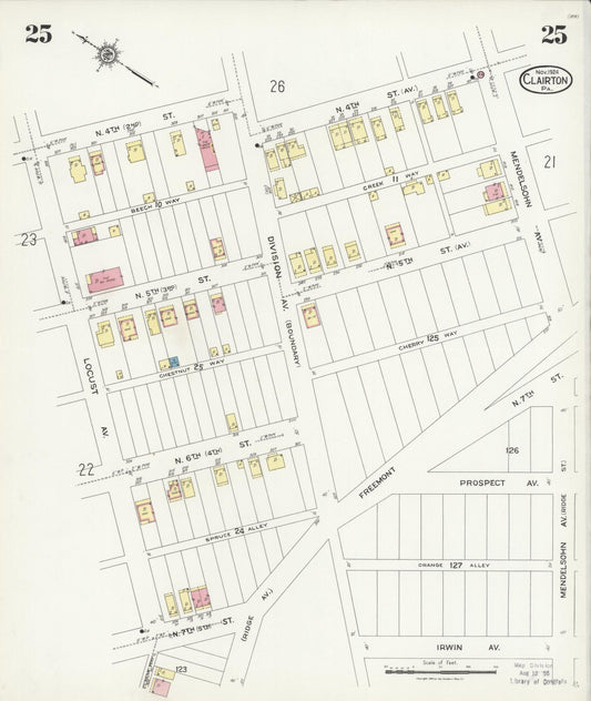 Sanborn Fire Insurance Map from Clairton, Allegheny County, Pennsylvania (1924), Sheet #0025 - Historic Sanborn Fire Insurance Map Print, vintage old map wall art, antique decor, genealogy gift, Pennsylvania Pennsylvania map