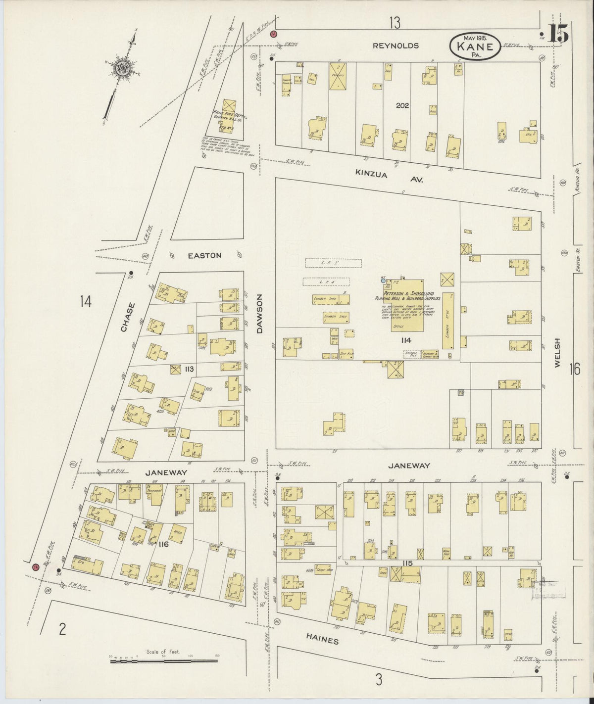 Sanborn Fire Insurance Map from Kane, McKean County, Pennsylvania (1915), Sheet #0015 - Historic Sanborn Fire Insurance Map Print, vintage old map wall art, antique decor, genealogy gift, Pennsylvania Pennsylvania map