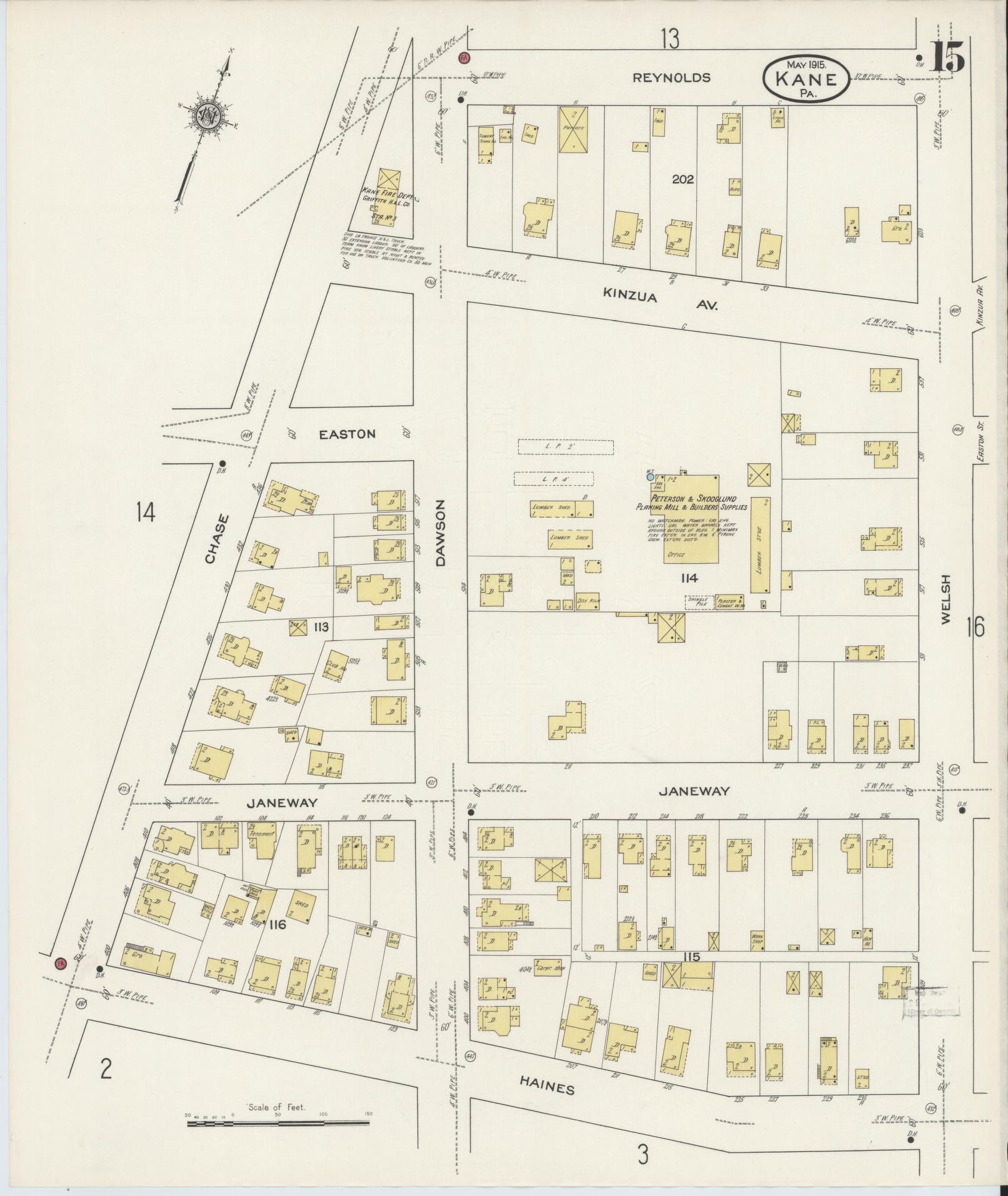 Sanborn Fire Insurance Map from Kane, McKean County, Pennsylvania (1915), Sheet #0015 - Historic Sanborn Fire Insurance Map Print, vintage old map wall art, antique decor, genealogy gift, Pennsylvania Pennsylvania map
