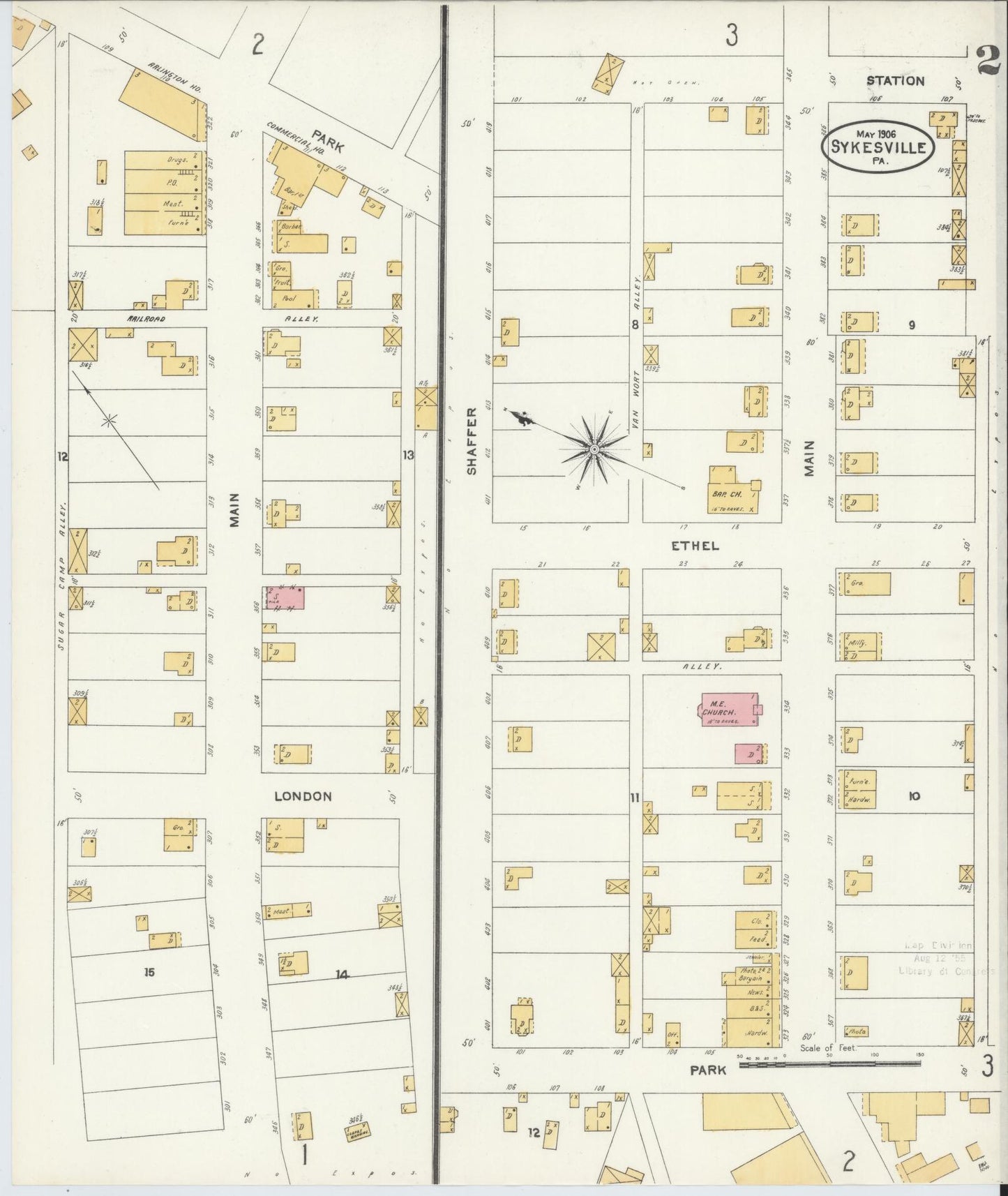 Sanborn Fire Insurance Map from Sykesville, Jefferson County, Pennsylvania (1906), Sheet #0002 - Complete Map Set gallery image, historic Sanborn map, vintage wall art, Pennsylvania Pennsylvania
