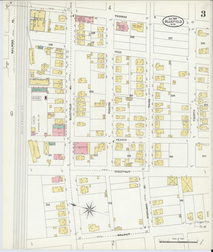Sanborn Fire Insurance Map from Bluefield, Mercer County, West Virginia (1907), Sheet #0003 - Complete Map Set gallery image, historic Sanborn map, vintage wall art, West Virginia West Virginia