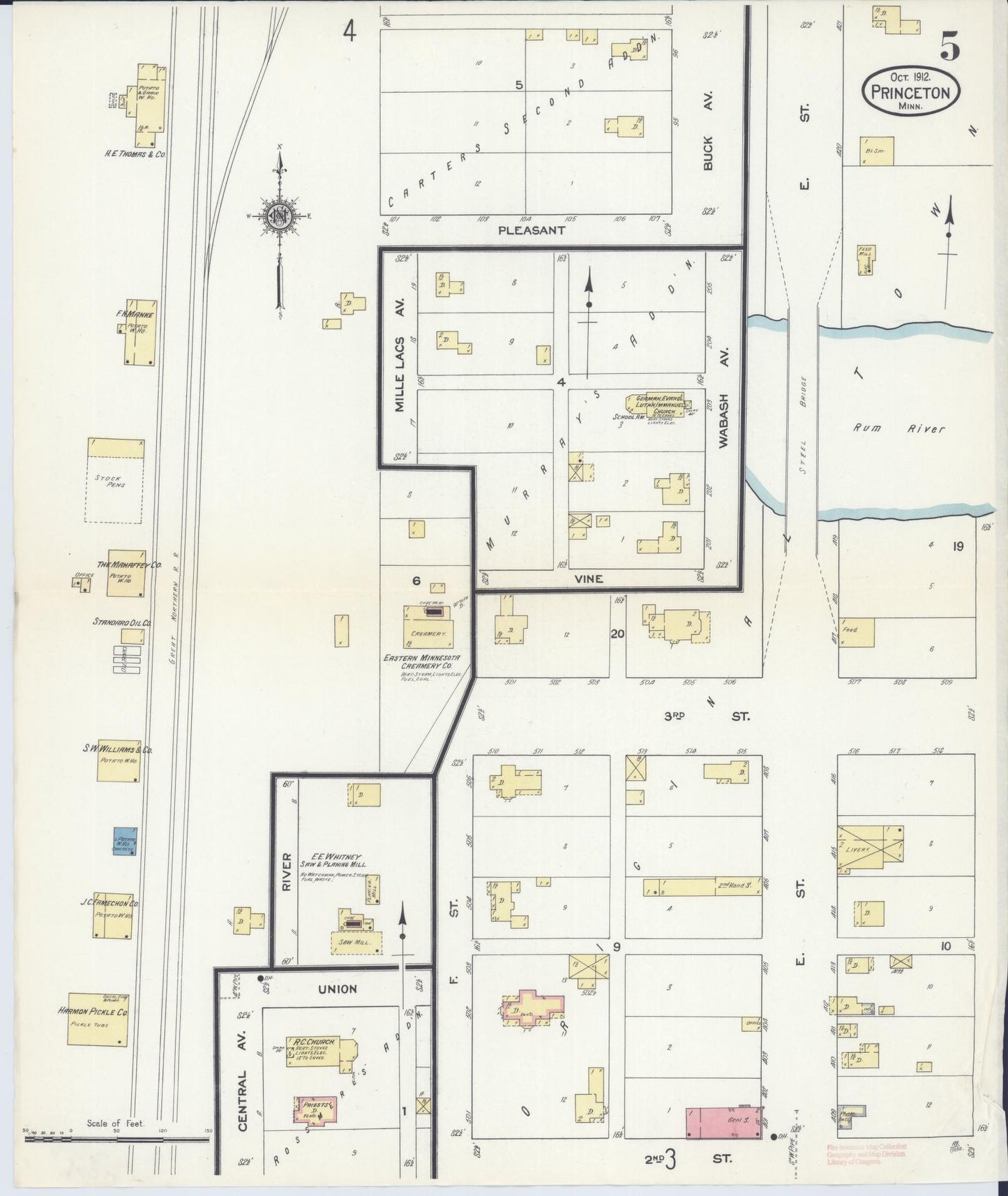 Sanborn Fire Insurance Map from Princeton, Mille Lacs County, Minnesota (1912), Sheet #0005 - Historic Sanborn Fire Insurance Map Print, vintage old map wall art, antique decor, genealogy gift, Minnesota Minnesota map