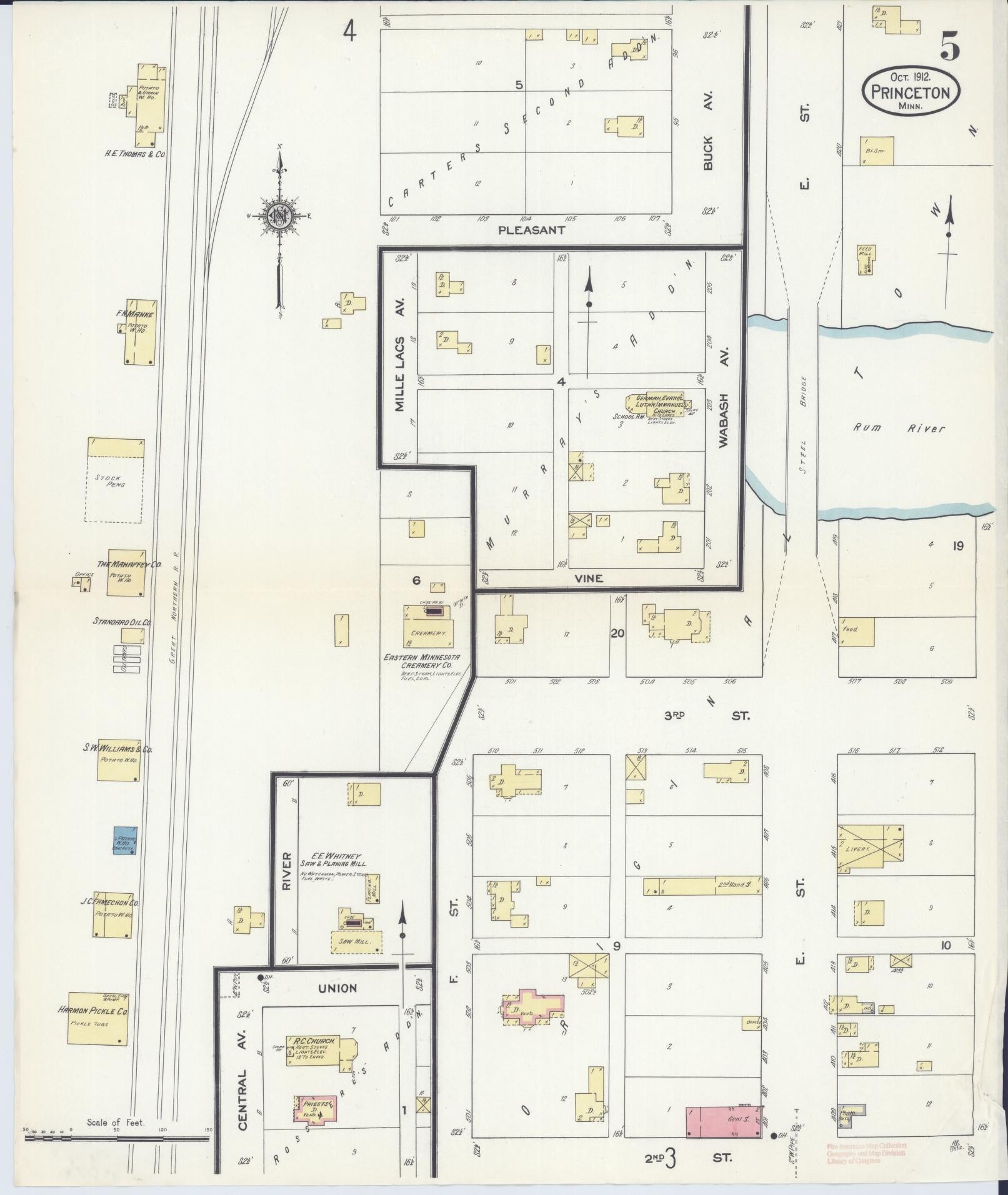 Sanborn Fire Insurance Map from Princeton, Mille Lacs County, Minnesota (1912), Sheet #0005 - Historic Sanborn Fire Insurance Map Print, vintage old map wall art, antique decor, genealogy gift, Minnesota Minnesota map