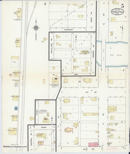 Sanborn Fire Insurance Map from Princeton, Mille Lacs County, Minnesota (1912), Sheet #0005 - Historic Sanborn Fire Insurance Map Print, vintage old map wall art, antique decor, genealogy gift, Minnesota Minnesota map