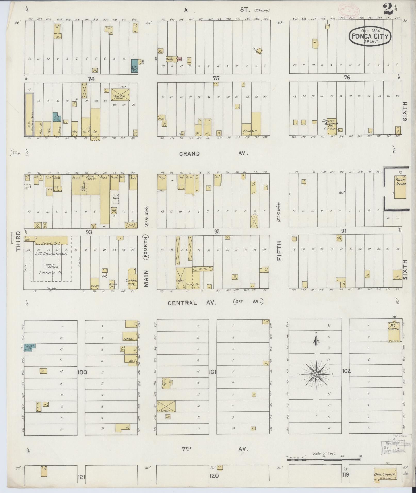 Sanborn Fire Insurance Map from Ponca City, Kay County, Oklahoma (1894), Sheet #0002 - Complete Map Set gallery image, historic Sanborn map, vintage wall art, Oklahoma Oklahoma