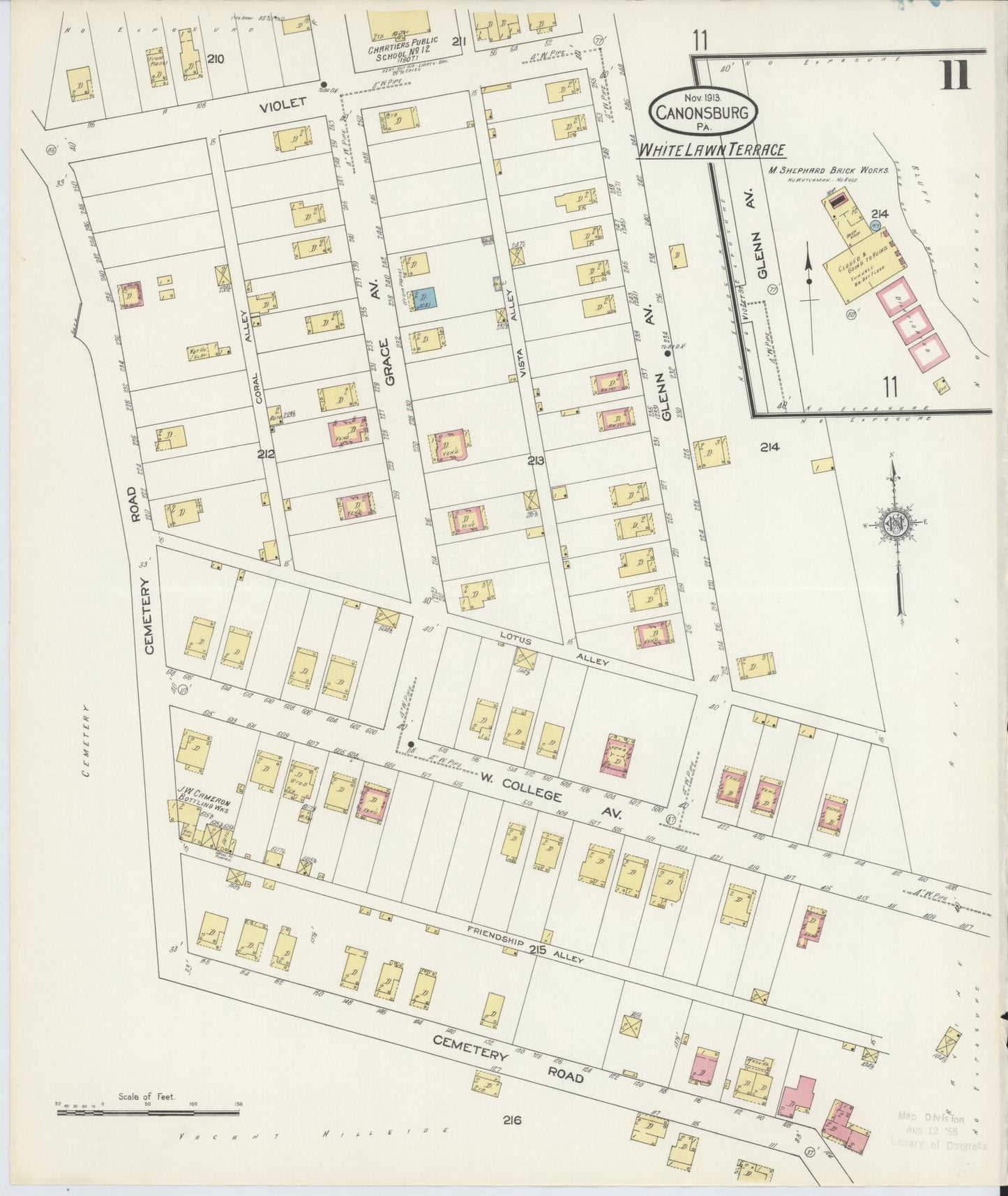 Sanborn Fire Insurance Map from Canonsburg, Washington County, Pennsylvania (1913), Sheet #0011 - Historic Sanborn Fire Insurance Map Print, vintage old map wall art, antique decor, genealogy gift, Pennsylvania Pennsylvania map