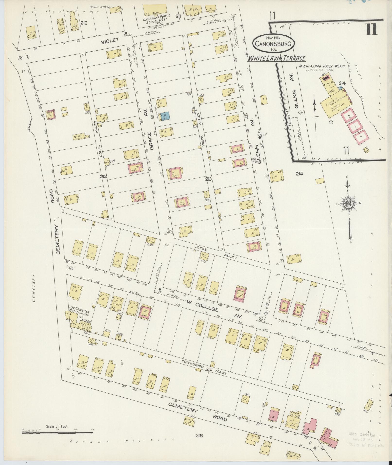 Sanborn Fire Insurance Map from Canonsburg, Washington County, Pennsylvania (1913), Sheet #0011 - Historic Sanborn Fire Insurance Map Print, vintage old map wall art, antique decor, genealogy gift, Pennsylvania Pennsylvania map