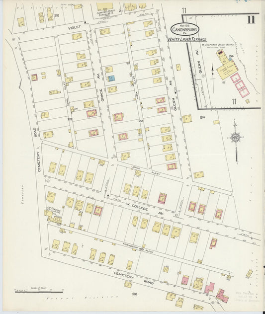 Sanborn Fire Insurance Map from Canonsburg, Washington County, Pennsylvania (1913), Sheet #0011 - Historic Sanborn Fire Insurance Map Print, vintage old map wall art, antique decor, genealogy gift, Pennsylvania Pennsylvania map