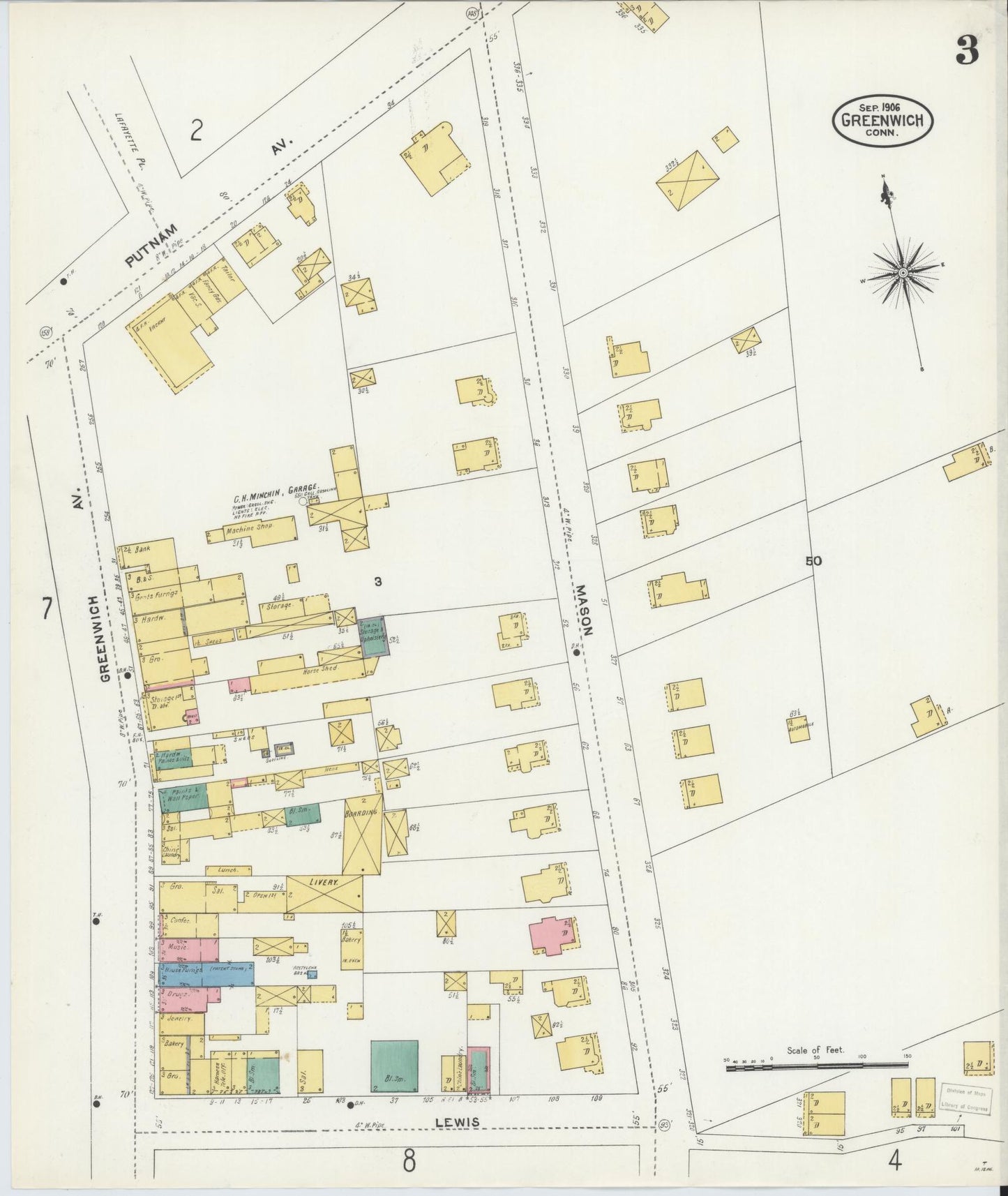 Sanborn Fire Insurance Map from Greenwich, Fairfield County, Connecticut (1906), Sheet #0003 - Complete Map Set gallery image, historic Sanborn map, vintage wall art, Connecticut Connecticut