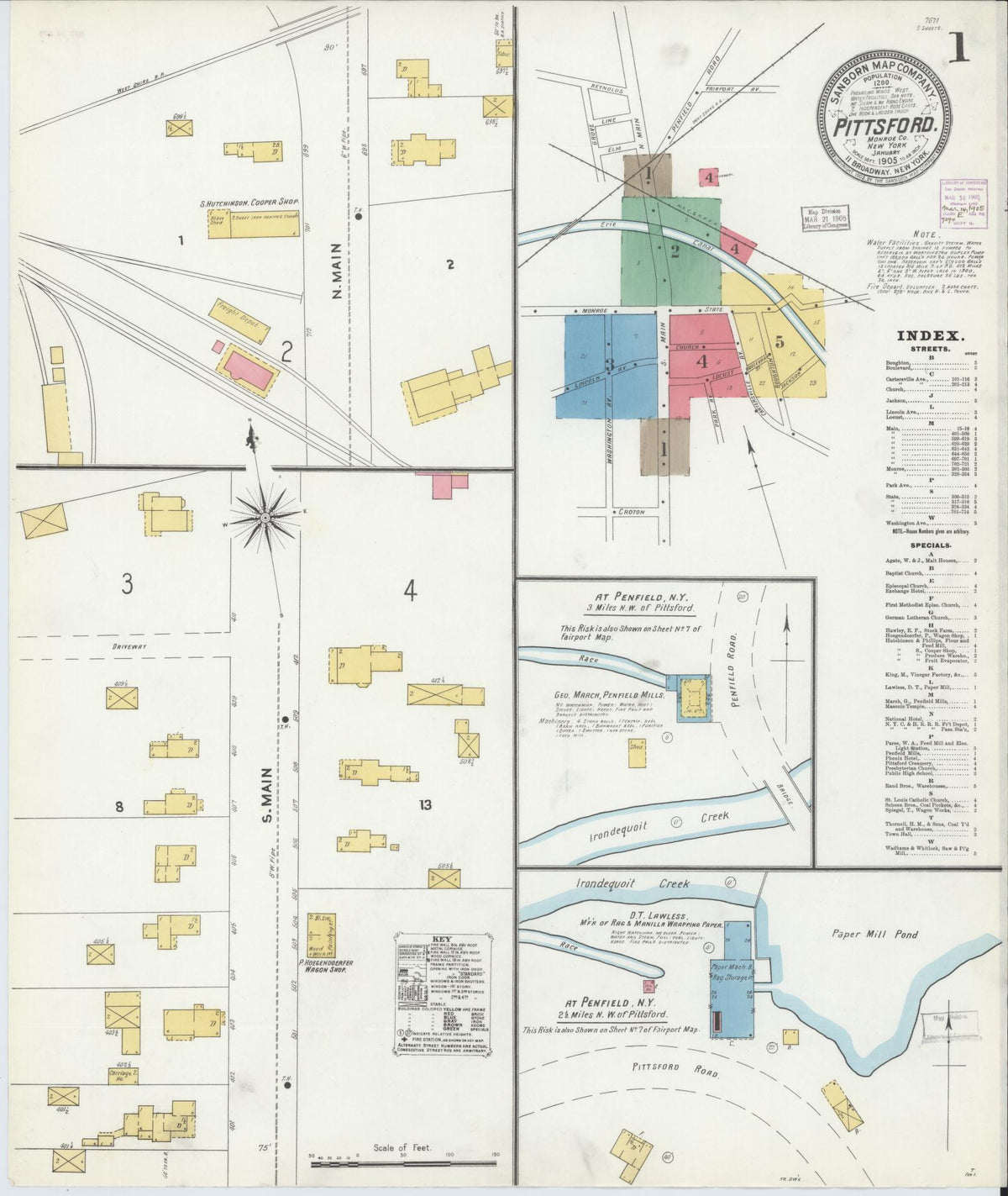 Sanborn Fire Insurance Map from Pittsford, Monroe County, New York (1905), Sheet #0001 - Historic Sanborn Fire Insurance Map Print, vintage old map wall art, antique decor, genealogy gift, New York New York map