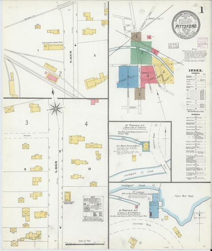 Sanborn Fire Insurance Map from Pittsford, Monroe County, New York (1905), Sheet #0001 - Historic Sanborn Fire Insurance Map Print, vintage old map wall art, antique decor, genealogy gift, New York New York map