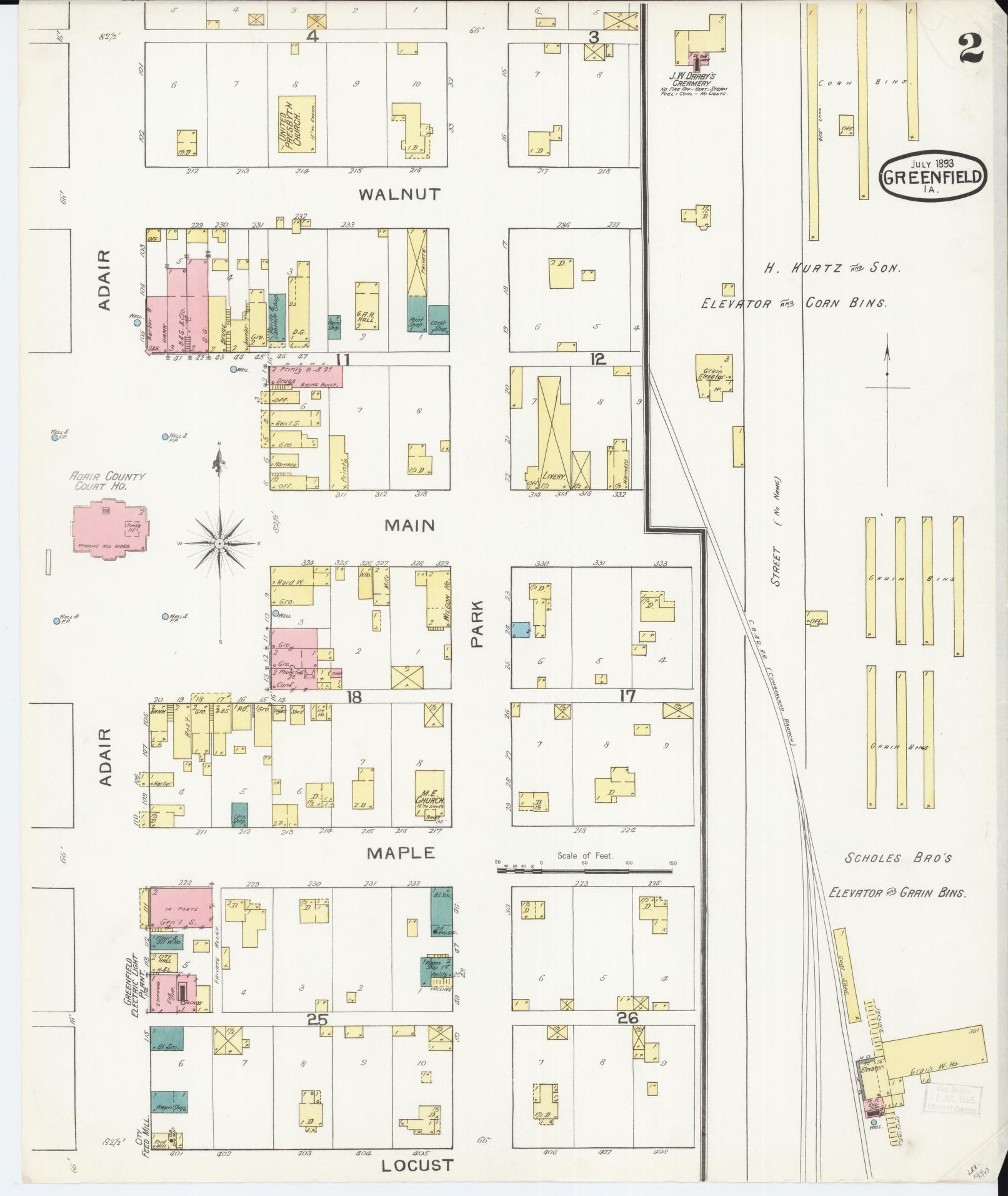 Sanborn Fire Insurance Map from Greenfield, Adair County, Iowa (1893), Sheet #0002 - Historic Sanborn Fire Insurance Map Print, vintage old map wall art