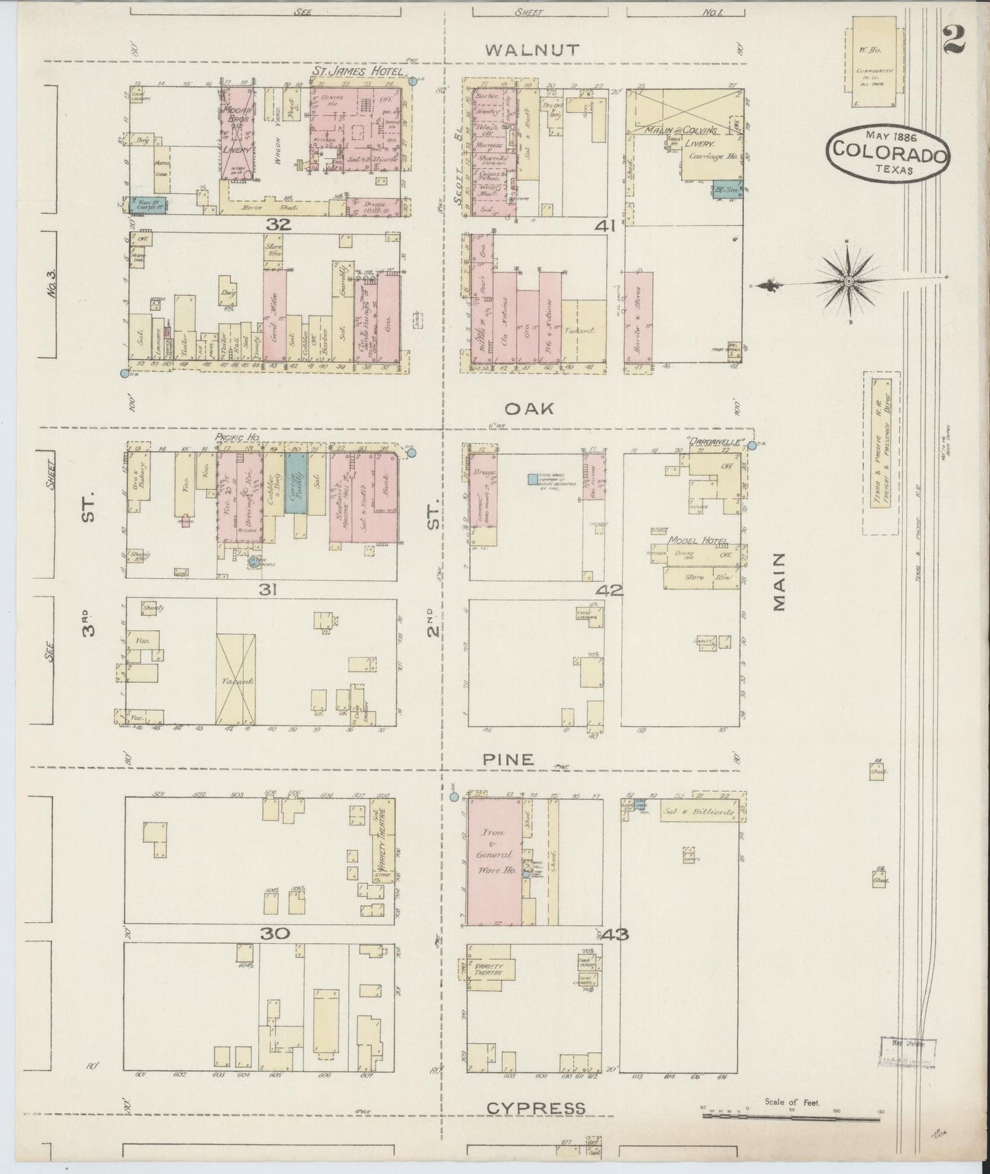 Sanborn Fire Insurance Map from Colorado, Mitchell County, Texas (1886), Sheet #0002 - Complete Map Set gallery image, historic Sanborn map, vintage wall art, Colorado Colorado