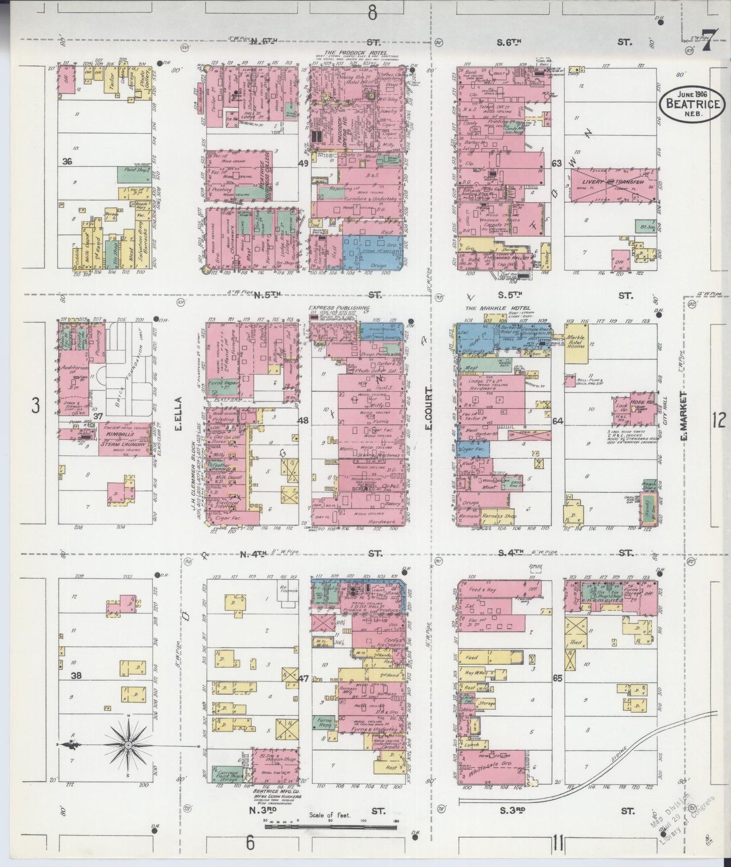 Sanborn Fire Insurance Map from Beatrice, Gage County, Nebraska (1906), Sheet #0007 - Complete Map Set gallery image, historic Sanborn map, vintage wall art, Nebraska Nebraska