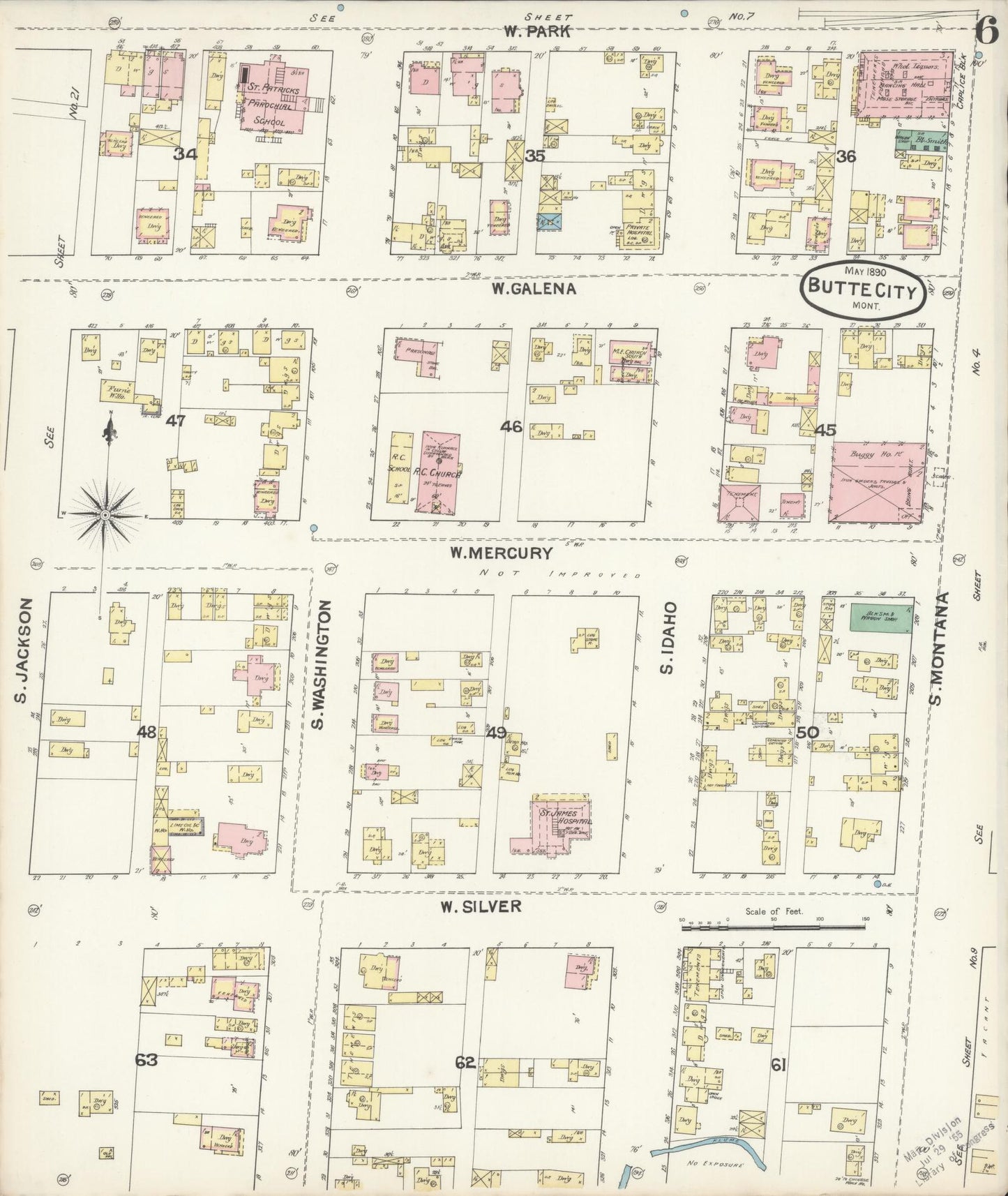 Sanborn Fire Insurance Map from Butte, Silver Bow County, Montana (1890), Sheet #0006 - Complete Map Set gallery image, historic Sanborn map, vintage wall art, Montana Montana