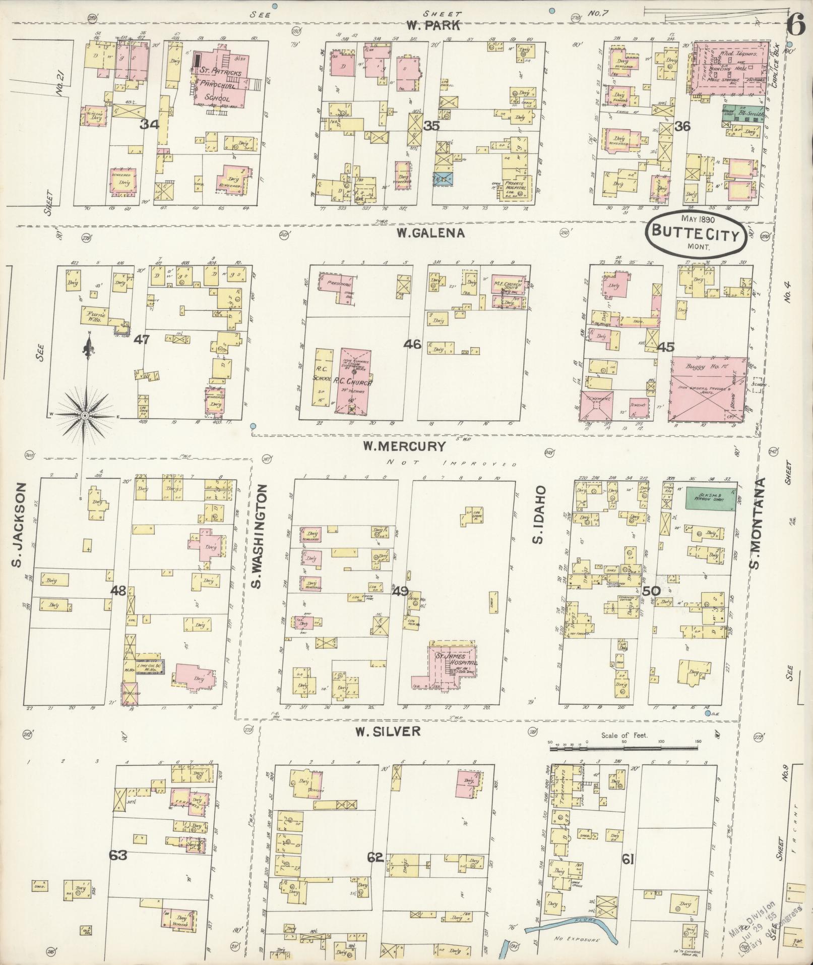 Sanborn Fire Insurance Map from Butte, Silver Bow County, Montana (1890), Sheet #0006 - Complete Map Set gallery image, historic Sanborn map, vintage wall art, Montana Montana