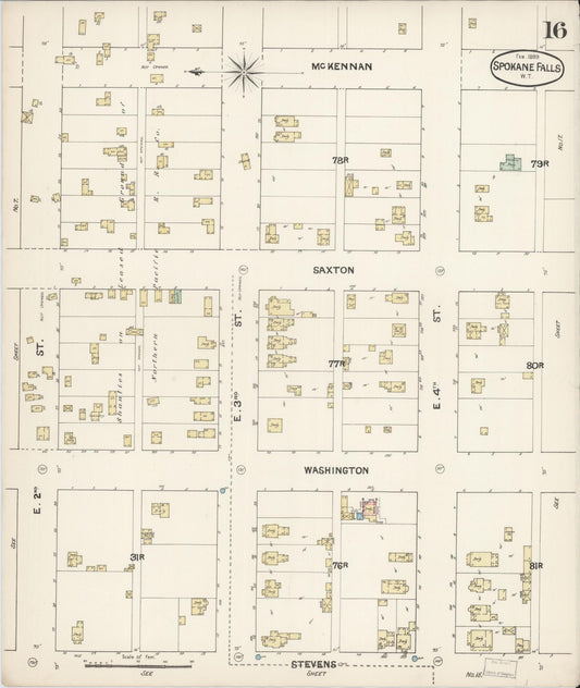 Sanborn Fire Insurance Map from Spokane, Spokane County, Washington (1889), Sheet #0016 - Historic Sanborn Fire Insurance Map Print, vintage old map wall art, antique decor, genealogy gift, Washington Washington map