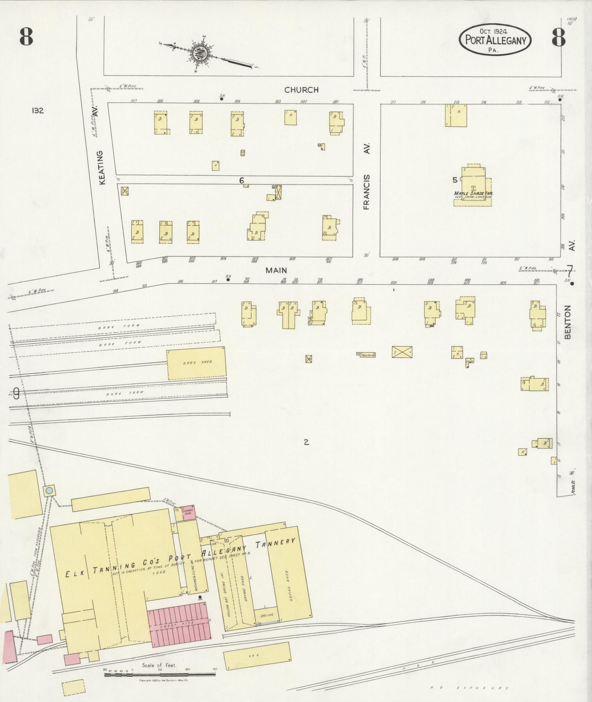Sanborn Fire Insurance Map from Port Allegany, McKean County, Pennsylvania (1924), Sheet #0008 - Historic Sanborn Fire Insurance Map Print, vintage old map wall art, antique decor, genealogy gift, Pennsylvania Pennsylvania map