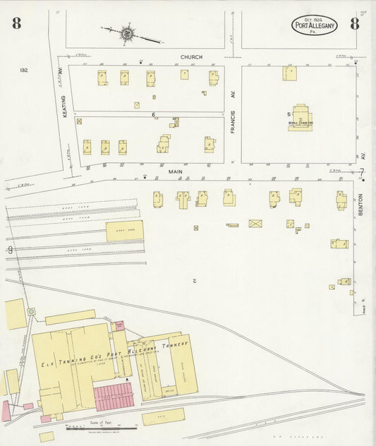 Sanborn Fire Insurance Map from Port Allegany, McKean County, Pennsylvania (1924), Sheet #0008 - Historic Sanborn Fire Insurance Map Print, vintage old map wall art, antique decor, genealogy gift, Pennsylvania Pennsylvania map