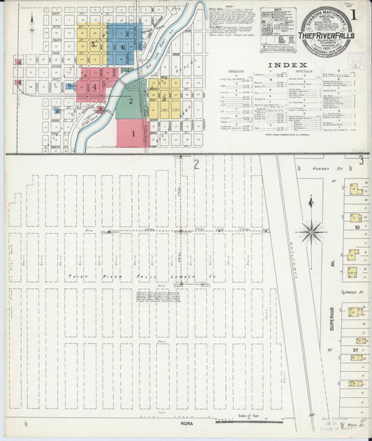 Sanborn Fire Insurance Map from Thief River Falls, Pennington County, Minnesota (1906), Sheet #0001 - Historic Sanborn Fire Insurance Map Print, vintage old map wall art, antique decor, genealogy gift, Minnesota Minnesota map