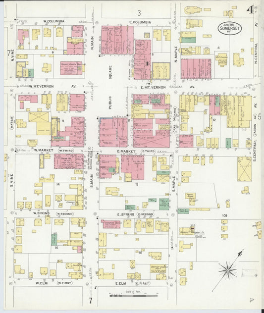 Sanborn Fire Insurance Map from Somerset, Pulaski County, Kentucky (1908), Sheet #0004 - Historic Sanborn Fire Insurance Map Print, vintage old map wall art, antique decor, genealogy gift, Kentucky Kentucky map