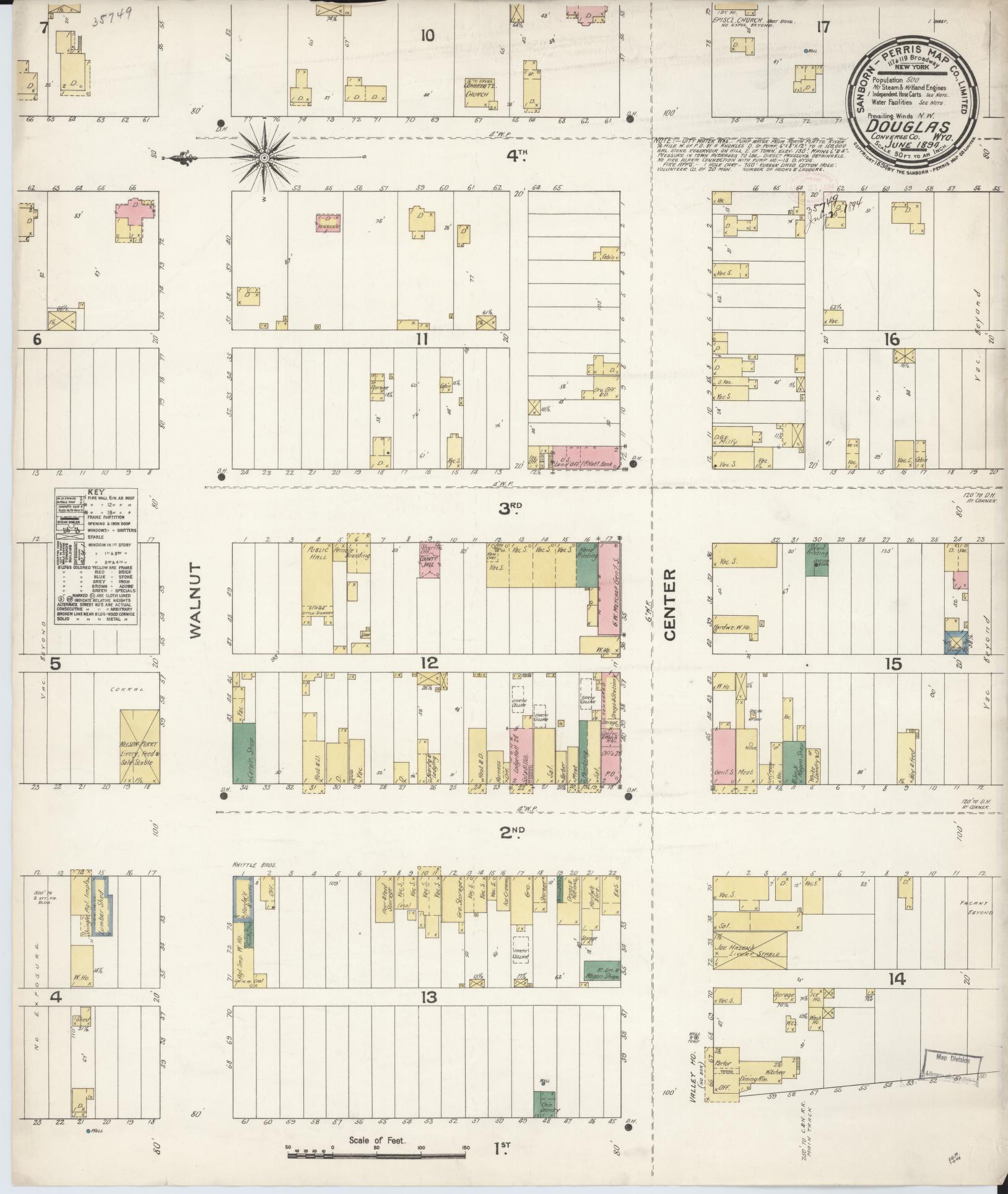 Sanborn Fire Insurance Map from Douglas, Converse County, Wyoming. (1894) – Historic Sanborn Fire Insurance Map Print
