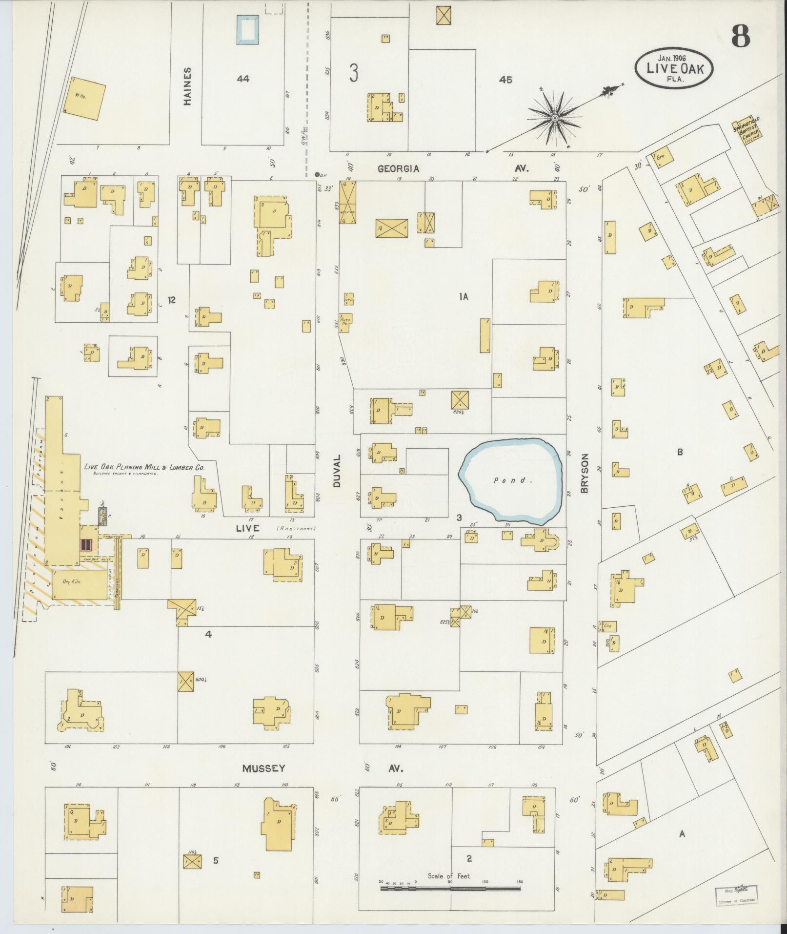 Sanborn Fire Insurance Map from Live Oak, Suwanee County, Florida (1906), Sheet #0008 - Complete Map Set gallery image, historic Sanborn map, vintage wall art, Florida Florida