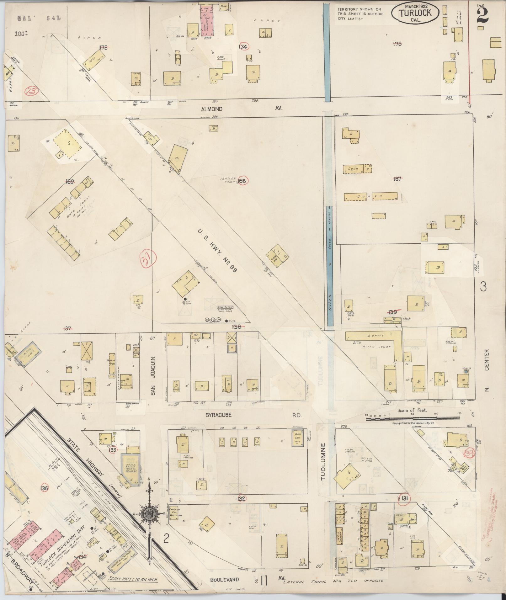 Sanborn Fire Insurance Map from Turlock, Stanislaus County, California (1943), Sheet #0002 - Complete Map Set gallery image, historic Sanborn map, vintage wall art, California California