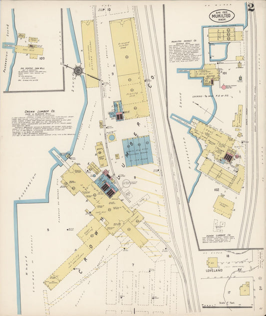Sanborn Fire Insurance Map from Mukilteo, Snohomish County, Washington (1912), Sheet #0002 - Historic Sanborn Fire Insurance Map Print, vintage old map wall art, antique decor, genealogy gift, Washington Washington map