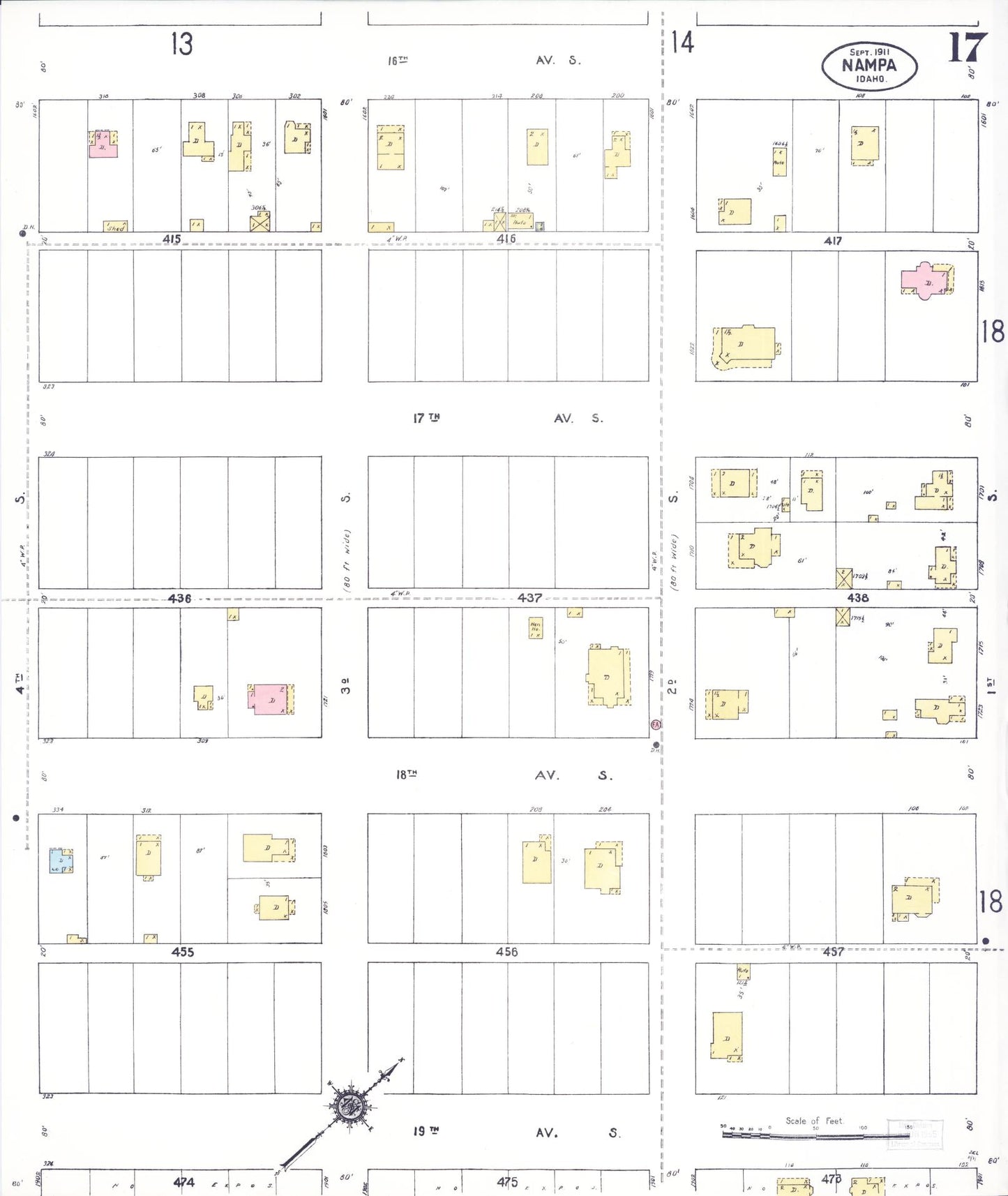 Sanborn Fire Insurance Map from Nampa, Canyon County, Idaho (1911), Sheet #0017 - Complete Map Set gallery image, historic Sanborn map, vintage wall art, Idaho Idaho