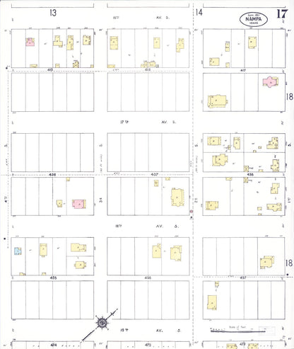 Sanborn Fire Insurance Map from Nampa, Canyon County, Idaho (1911), Sheet #0017 - Complete Map Set gallery image, historic Sanborn map, vintage wall art, Idaho Idaho