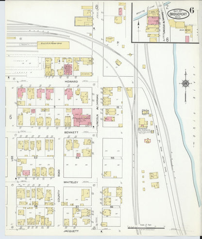 Sanborn Fire Insurance Map from Bridgeport, Belmont County, Ohio (1917), Sheet #0006 - Historic Sanborn Fire Insurance Map Print, vintage old map wall art, antique decor, genealogy gift, Ohio Ohio map