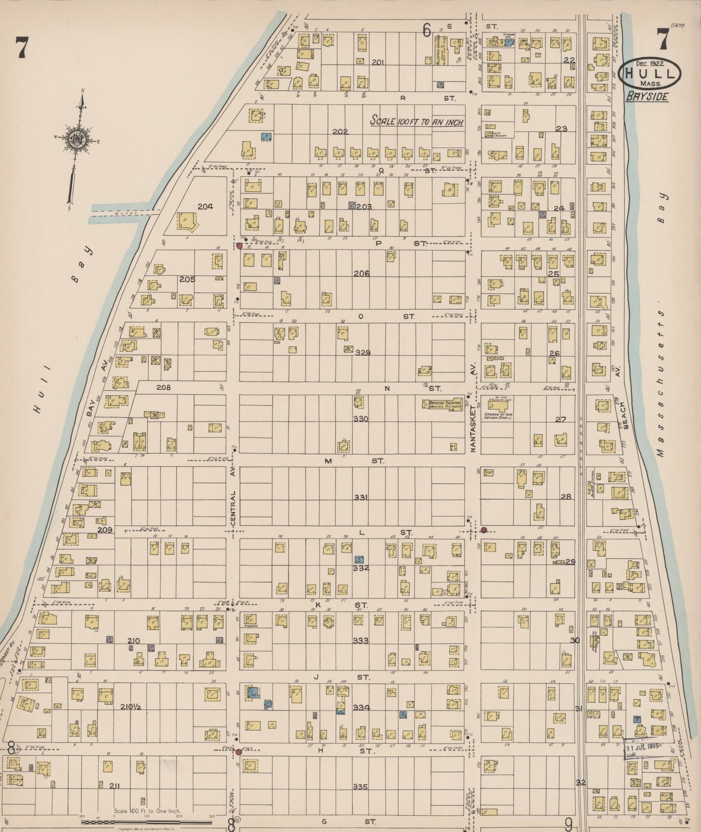 Sanborn Fire Insurance Map from Hull, Plymouth County, Massachusetts (1922), Sheet #0007 - Complete Map Set gallery image, historic Sanborn map, vintage wall art, Massachusetts Massachusetts