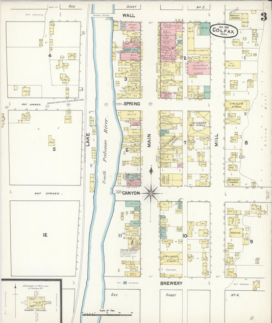 Sanborn Fire Insurance Map from Colfax, Whitman County, Washington (1890), Sheet #0003 - Historic Sanborn Fire Insurance Map Print, vintage old map wall art, antique decor, genealogy gift, Washington Washington map