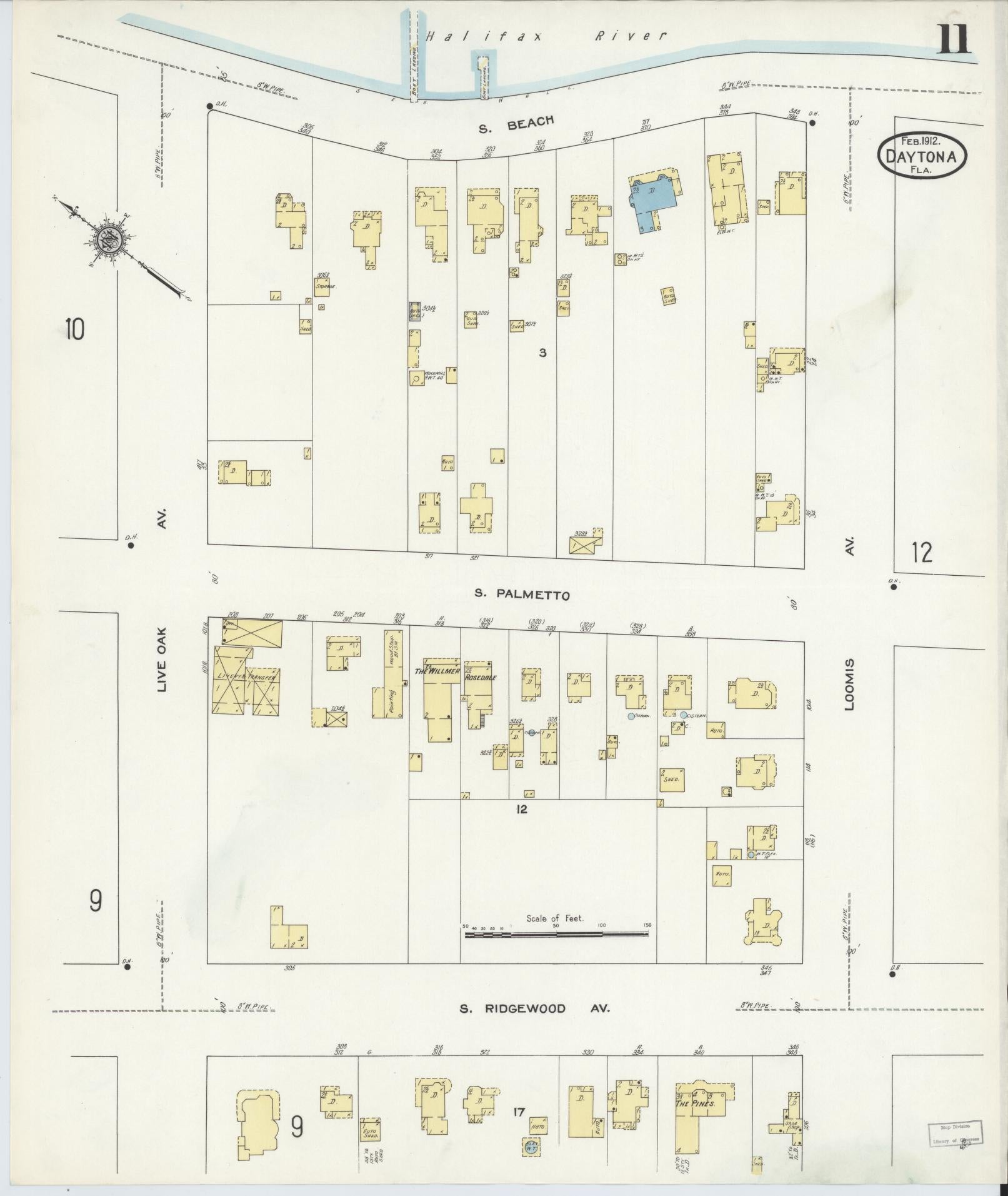 Sanborn Fire Insurance Map from Daytona, Volusia County, Florida (1912), Sheet #0011 - Historic Sanborn Fire Insurance Map Print, vintage old map wall art, antique decor, genealogy gift, Florida Florida map