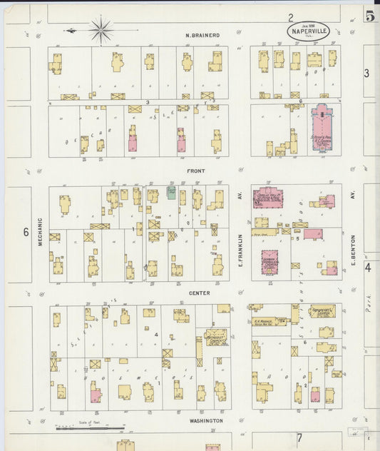 Sanborn Fire Insurance Map from Naperville, Du Page County, Illinois (1898), Sheet #0005 - Historic Sanborn Fire Insurance Map Print, vintage old map wall art, antique decor, genealogy gift, Illinois Illinois map