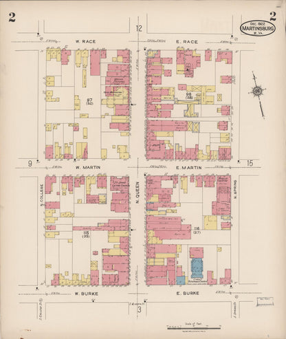 Sanborn Fire Insurance Map from Martinsburg, Berkeley County, West Virginia (1922), Sheet #0002 - Complete Map Set gallery image, historic Sanborn map, vintage wall art, West Virginia West Virginia
