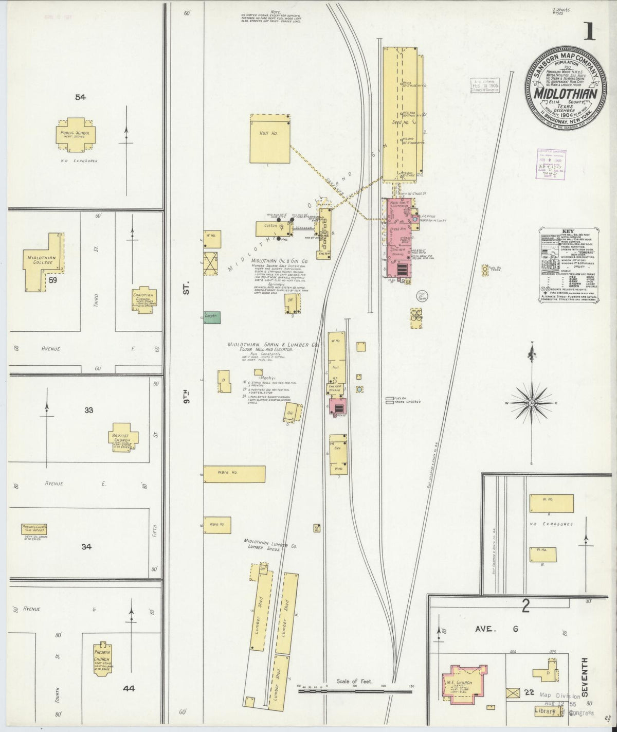 Sanborn Fire Insurance Map from Midlothian, Ellis County, Texas (1904), Sheet #0001 - Complete Map Set gallery image, historic Sanborn map, vintage wall art, Texas Texas