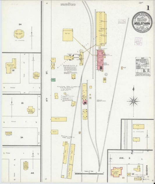 Sanborn Fire Insurance Map from Midlothian, Ellis County, Texas (1904), Sheet #0001 - Complete Map Set gallery image, historic Sanborn map, vintage wall art, Texas Texas