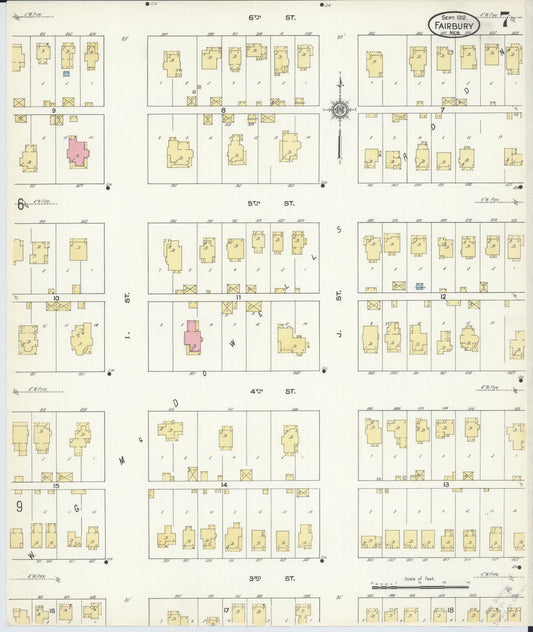 Sanborn Fire Insurance Map from Fairbury, Jefferson County, Nebraska (1912), Sheet #0007 - Historic Sanborn Fire Insurance Map Print, vintage old map wall art, antique decor, genealogy gift, Nebraska Nebraska map