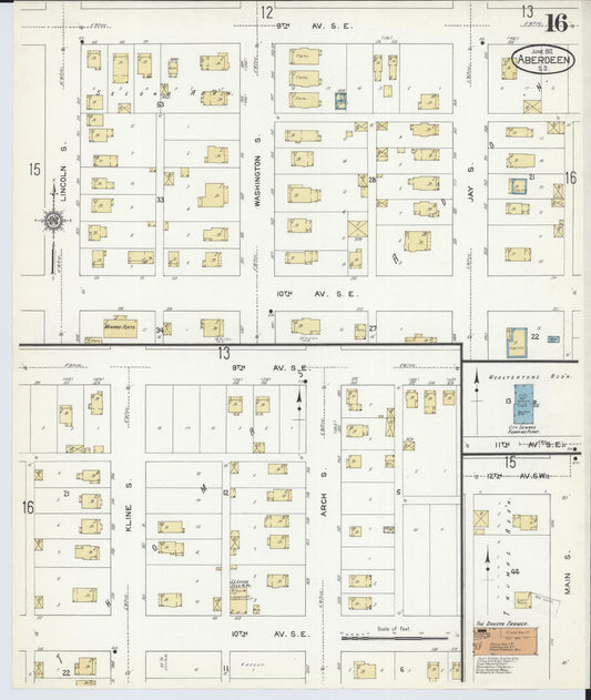 Sanborn Fire Insurance Map from Aberdeen, Brown County, South Dakota (1912), Sheet #0016 - Historic Sanborn Fire Insurance Map Print, vintage old map wall art, antique decor, genealogy gift, South Dakota South Dakota map