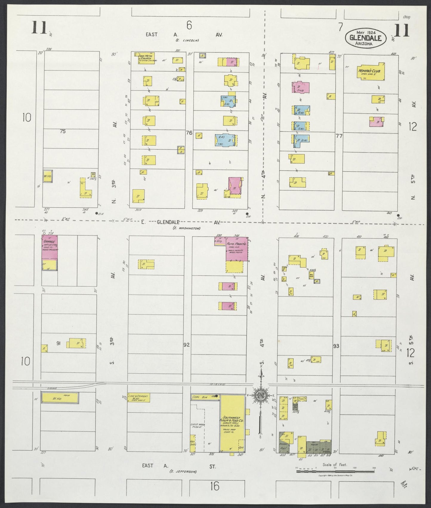 Sanborn Fire Insurance Map from Glendale, Maricopa County, Arizona (1924), Sheet #0011 - Complete Map Set gallery image, historic Sanborn map, vintage wall art, Arizona Arizona
