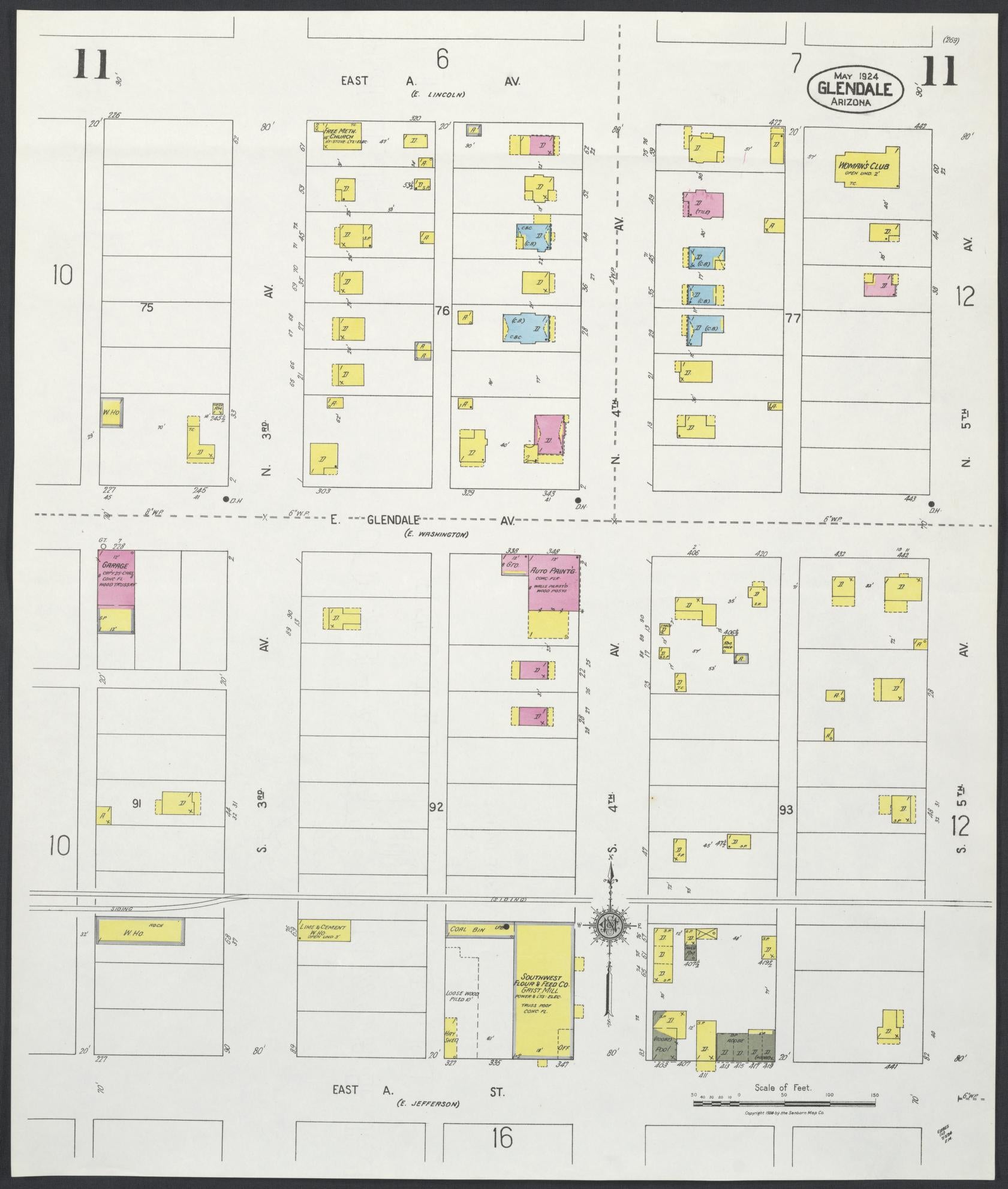 Sanborn Fire Insurance Map from Glendale, Maricopa County, Arizona (1924), Sheet #0011 - Complete Map Set gallery image, historic Sanborn map, vintage wall art, Arizona Arizona