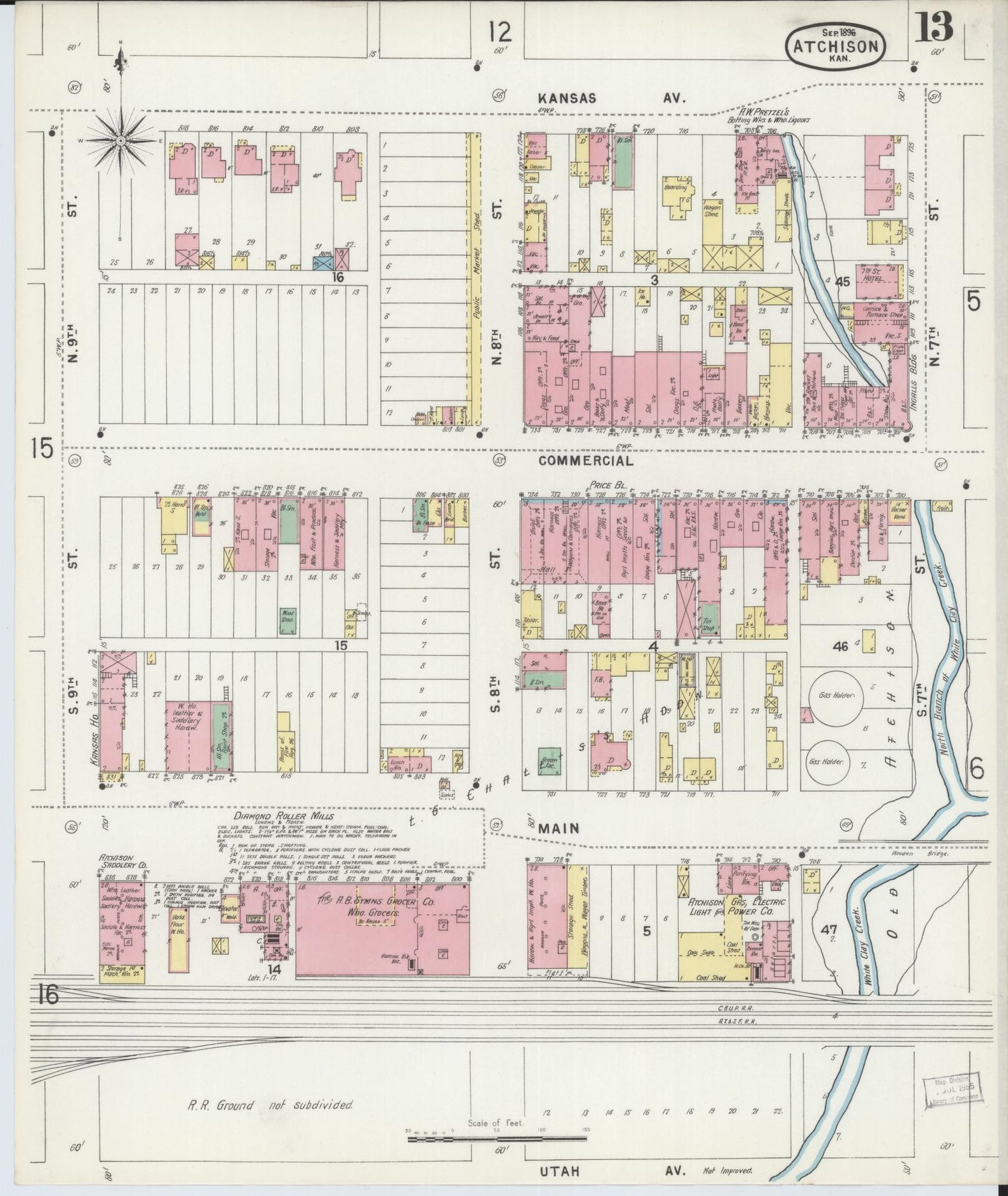 Sanborn Fire Insurance Map from Atchison, Atchison County, Kansas (1896), Sheet #0013 - Complete Map Set gallery image, historic Sanborn map, vintage wall art, Kansas Kansas