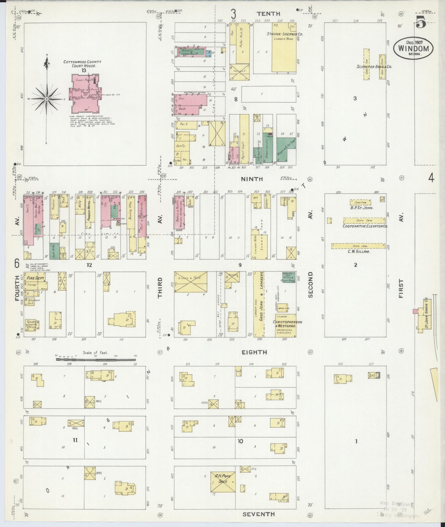 Sanborn Fire Insurance Map from Windom, Cottonwood County, Minnesota (1907), Sheet #0005 - Complete Map Set gallery image, historic Sanborn map, vintage wall art, Minnesota Minnesota