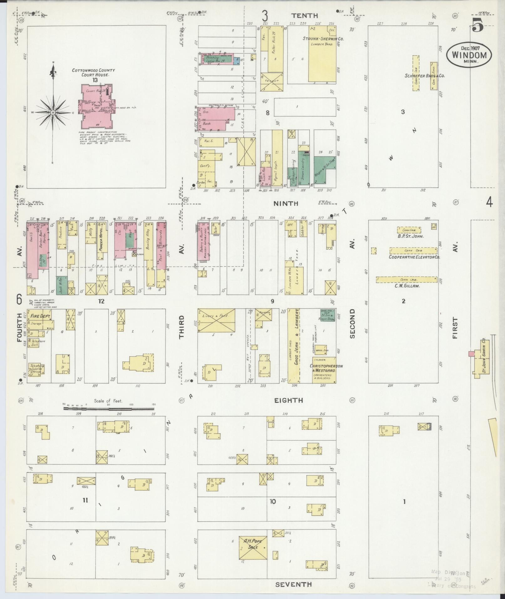 Sanborn Fire Insurance Map from Windom, Cottonwood County, Minnesota (1907), Sheet #0005 - Complete Map Set gallery image, historic Sanborn map, vintage wall art, Minnesota Minnesota