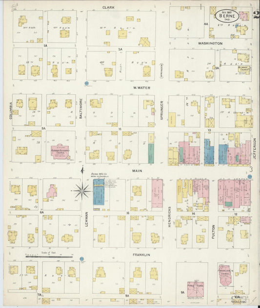 Sanborn Fire Insurance Map from Berne, Adams County, Indiana (1907), Sheet #0002 - Historic Sanborn Fire Insurance Map Print, vintage old map wall art, antique decor, genealogy gift, Indiana Indiana map